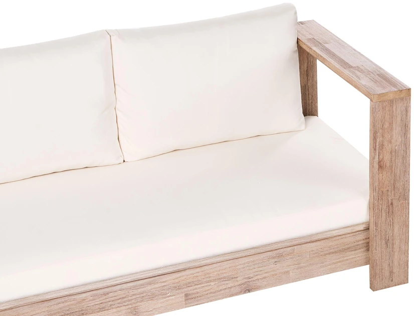 Lauko baldų komplektas Beliani 5 vietų sodo kampinė sofa MARETTIMO kairinė, kreminė balta, sertifikuota akacijos mediena