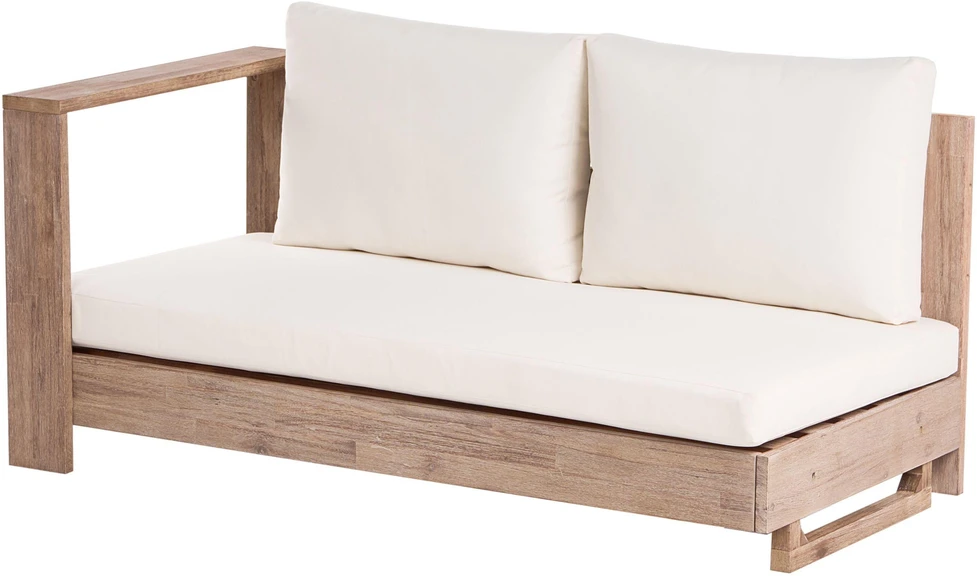 Lauko baldų komplektas Beliani 5 vietų sodo kampinė sofa MARETTIMO Dešininė, kreminė balta, sertifikuota akacijos mediena