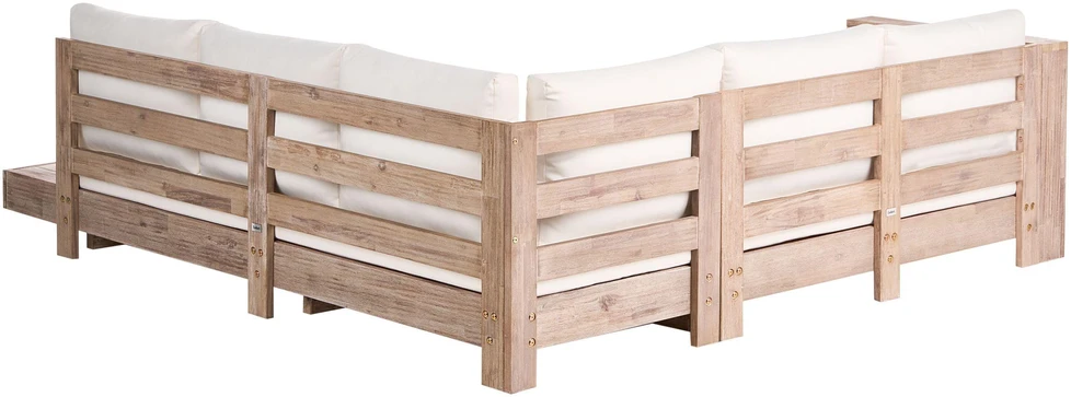 Lauko baldų komplektas Beliani 5 vietų sodo kampinė sofa MARETTIMO Dešininė, kreminė balta, sertifikuota akacijos mediena