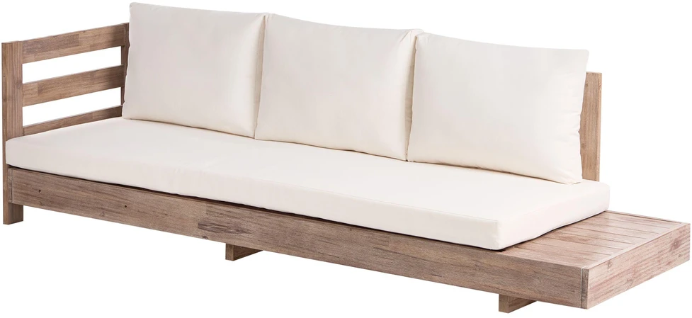 Lauko baldų komplektas Beliani 5 vietų sodo kampinė sofa MARETTIMO Dešininė, kreminė balta, sertifikuota akacijos mediena