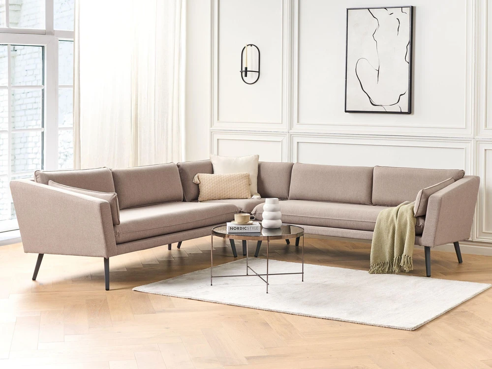 Beliani 5 vietų sodo kampinė sofa LORETELLO smėlio spalvos