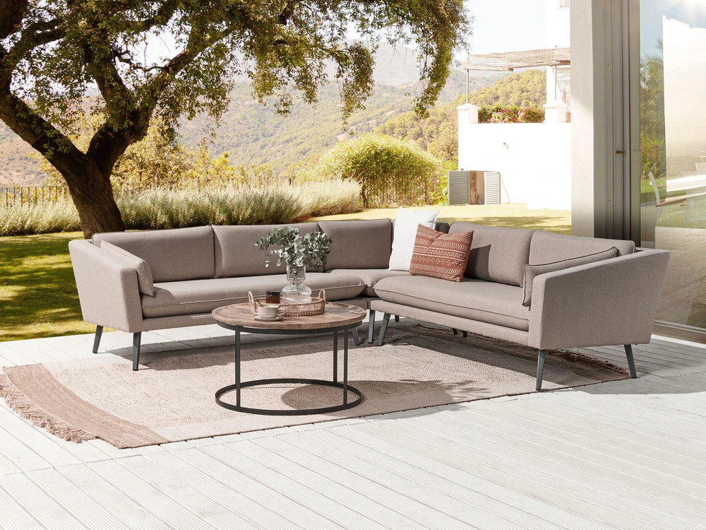 Beliani 5 vietų sodo kampinė sofa LORETELLO smėlio spalvos