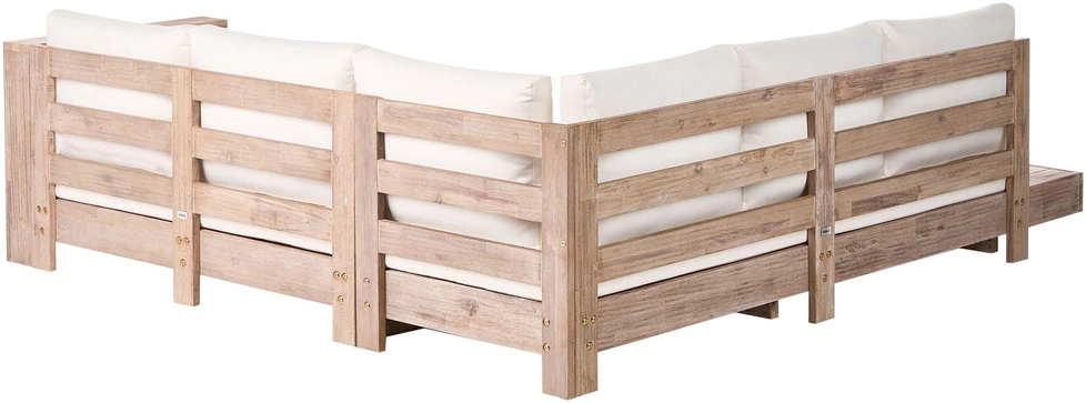 Lauko baldų komplektas Beliani 5 vietų sodo kampinė sofa MARETTIMO kairinė, kreminė balta, sertifikuota akacijos mediena