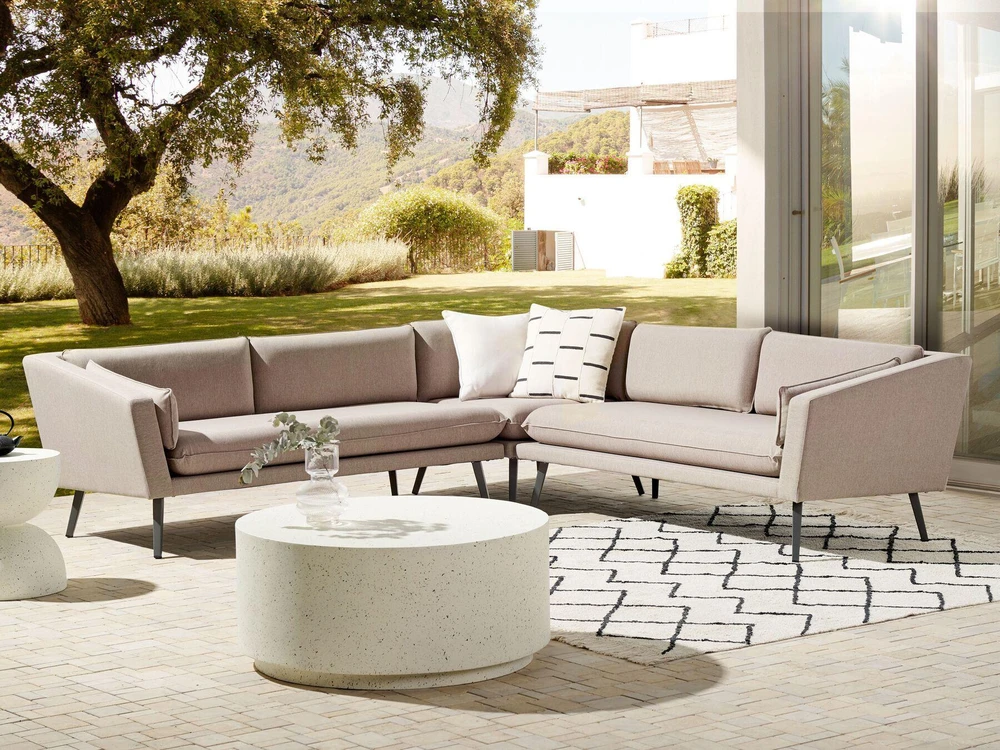 Beliani 5 vietų sodo kampinė sofa LORETELLO smėlio spalvos