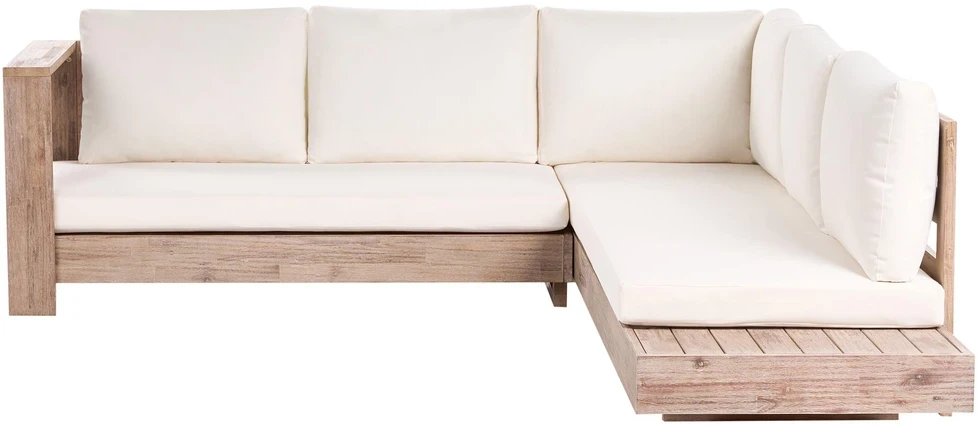 Lauko baldų komplektas Beliani 5 vietų sodo kampinė sofa MARETTIMO Dešininė, kreminė balta, sertifikuota akacijos mediena