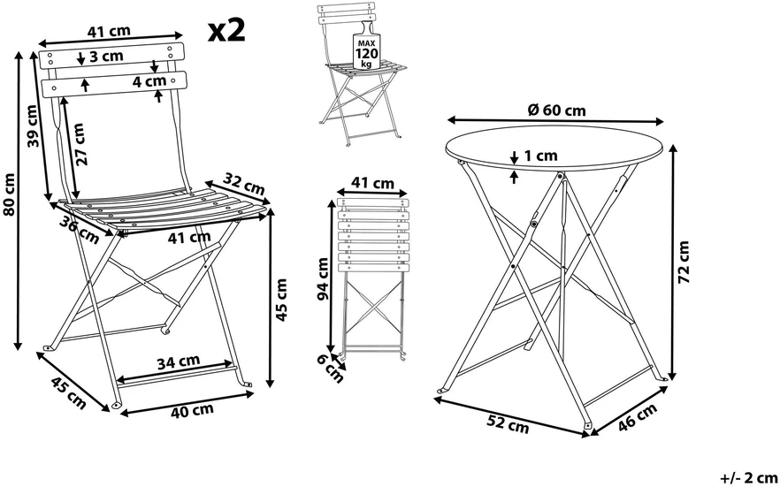 Lauko baldų komplektas Beliani Balkono baldų komplektas FIORI sulankstomas pilkas metalinis