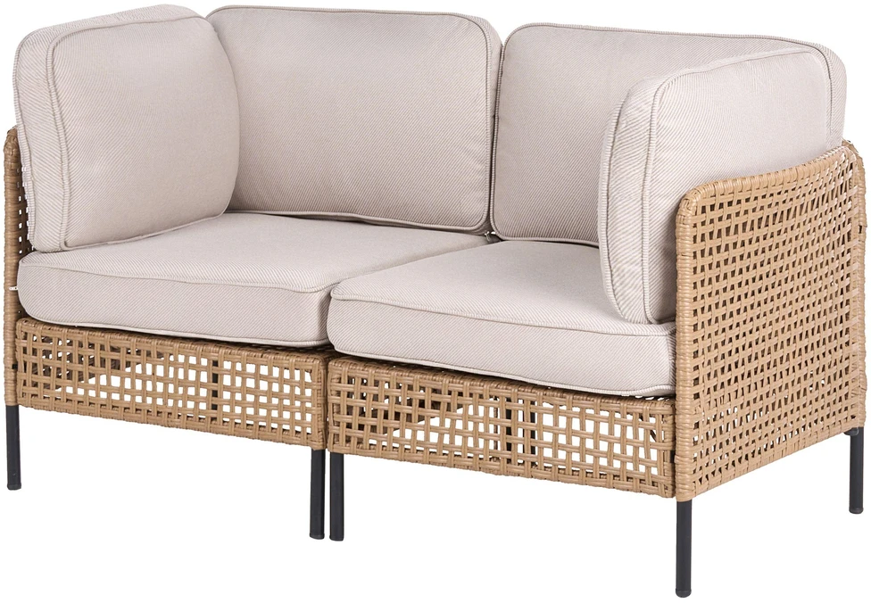 Lauko baldų komplektas Beliani Dviejų vietų sodo sofa OMEGANA iš technoratano, šviesiai smėlio spalvos