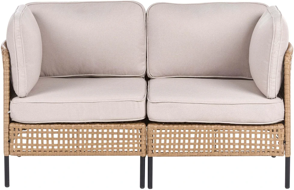 Lauko baldų komplektas Beliani Dviejų vietų sodo sofa OMEGANA iš technoratano, šviesiai smėlio spalvos