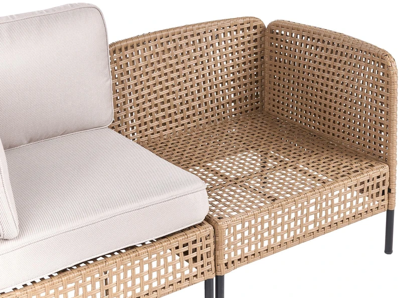 Lauko baldų komplektas Beliani Dviejų vietų sodo sofa OMEGANA iš technoratano, šviesiai smėlio spalvos