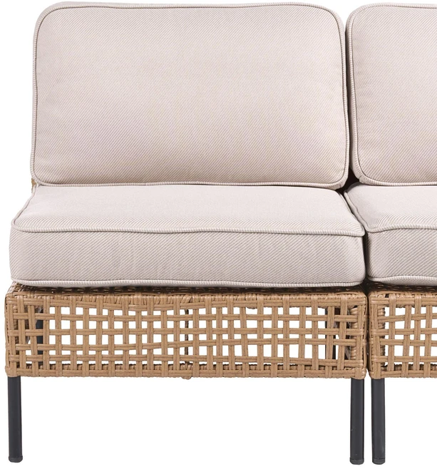Lauko baldų komplektas Beliani Dvivietė sodo sofa be porankių OMEGANA, technoratanas, šviesiai smėlio spalvos