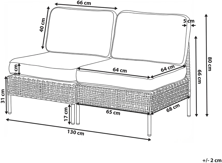 Lauko baldų komplektas Beliani Dvivietė sodo sofa be porankių OMEGANA, technoratanas, šviesiai smėlio spalvos