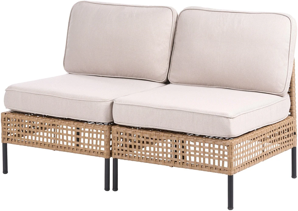 Lauko baldų komplektas Beliani Dvivietė sodo sofa be porankių OMEGANA, technoratanas, šviesiai smėlio spalvos