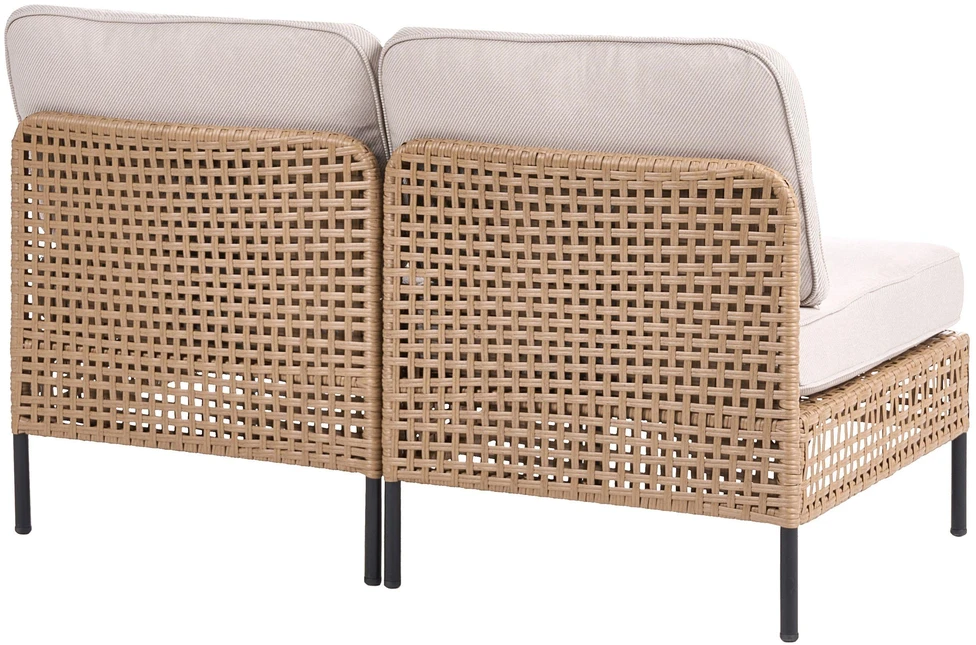 Lauko baldų komplektas Beliani Dvivietė sodo sofa be porankių OMEGANA, technoratanas, šviesiai smėlio spalvos