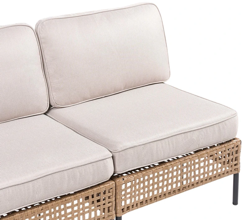 Lauko baldų komplektas Beliani Dvivietė sodo sofa be porankių OMEGANA, technoratanas, šviesiai smėlio spalvos
