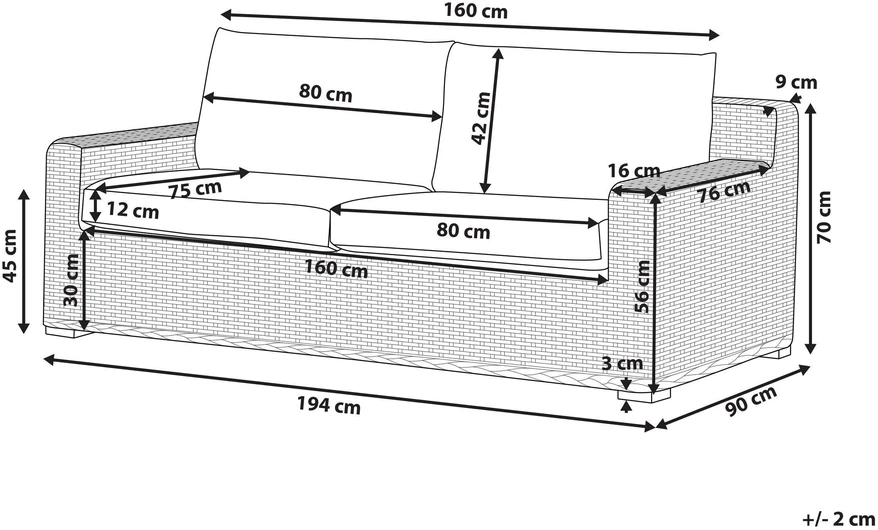 Beliani Dvivietė lauko sofa ARDEA, Rattan, šviesiai ruda