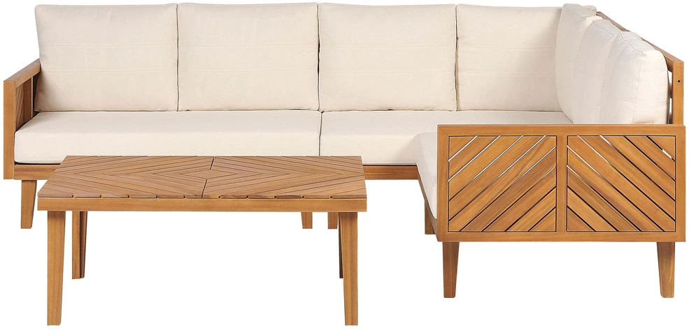 Lauko baldų komplektas Beliani Kairinė sodo kampinė sofa su staliuku 4 asmenims BARATTI Ruda Akacijos mediena