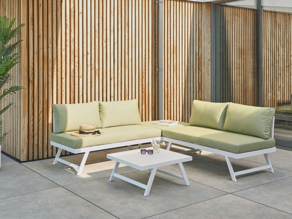 Lauko baldų komplektas Beliani Kampinė sodo sofa su staliuku 5 asmenims COCCORINO žalia metalinė