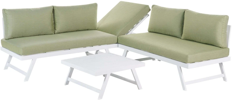 Lauko baldų komplektas Beliani Kampinė sodo sofa su staliuku 5 asmenims COCCORINO žalia metalinė