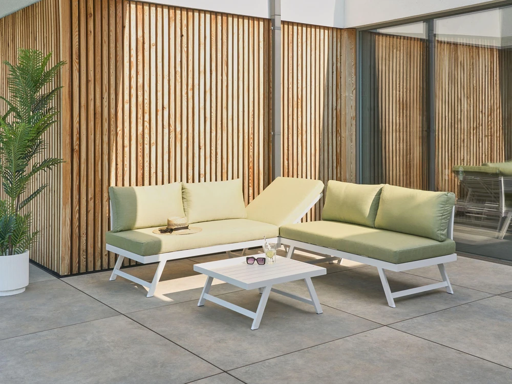 Lauko baldų komplektas Beliani Kampinė sodo sofa su staliuku 5 asmenims COCCORINO žalia metalinė