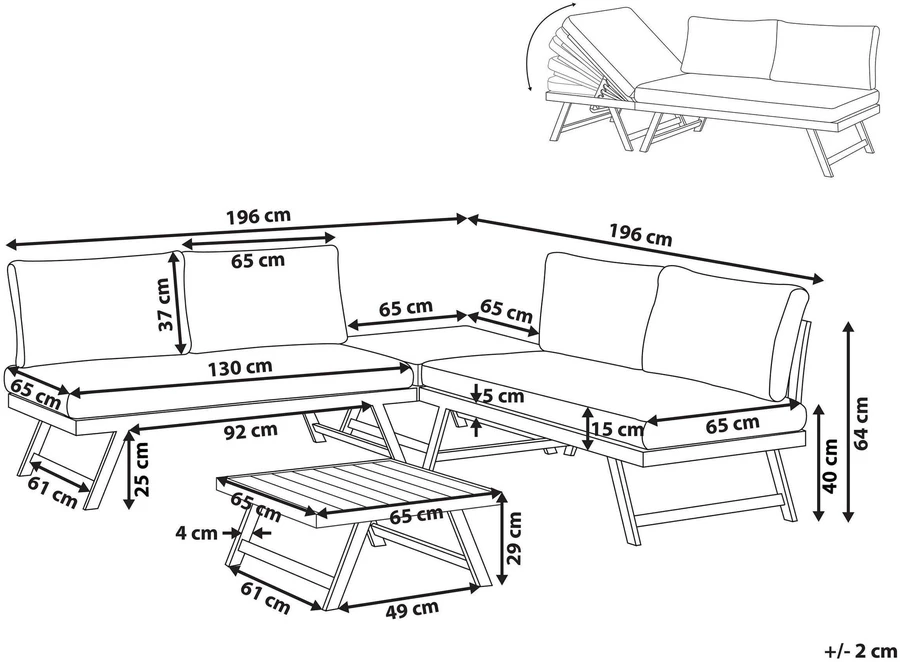 Lauko baldų komplektas Beliani Kampinė sodo sofa su staliuku 5 asmenims COCCORINO žalia metalinė