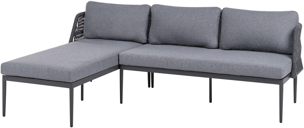 Lauko baldų komplektas Beliani L formos sodo kampinė sofa su staliuku 3 asmenims LEFFE dešininė, pilka, metalinė