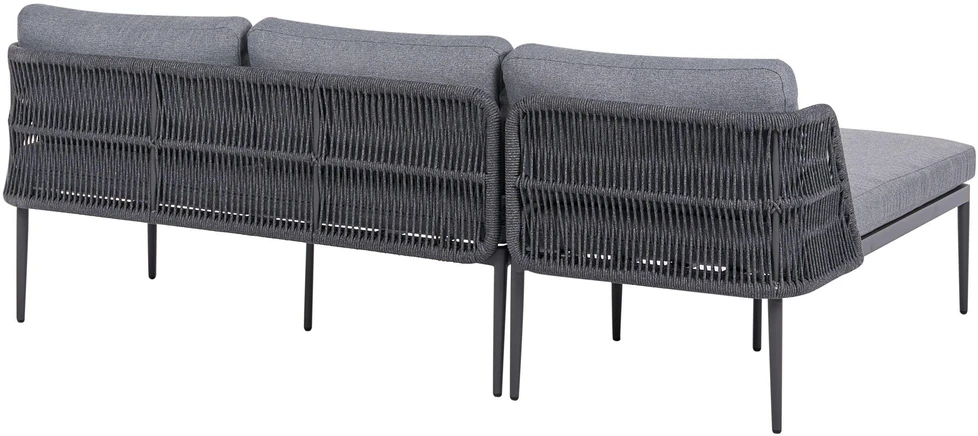 Lauko baldų komplektas Beliani L formos sodo kampinė sofa su staliuku 3 asmenims LEFFE dešininė, pilka, metalinė
