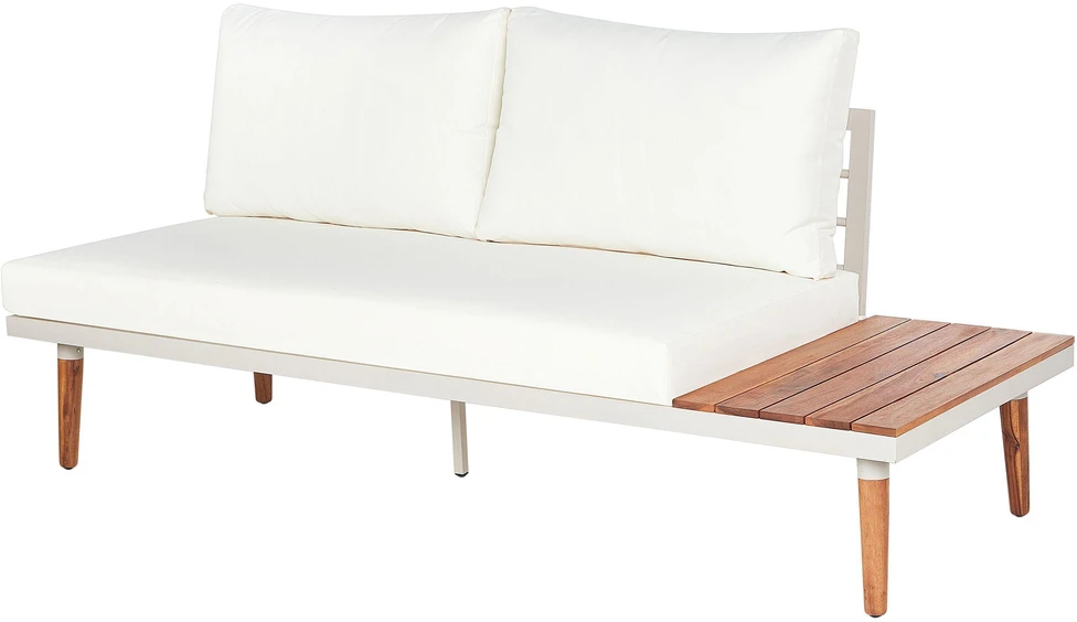Lauko baldų komplektas Beliani L formos sodo kampinė sofa su staliuku 5 asmenims CORATO, balta, akacijos mediena