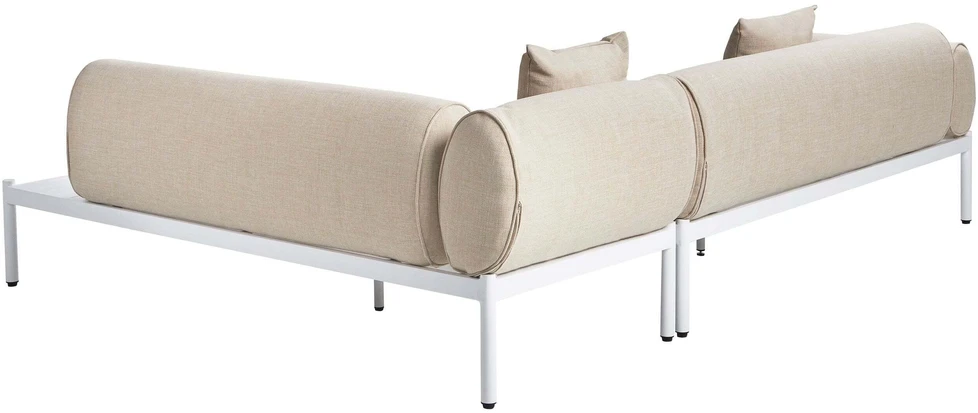 Lauko baldų komplektas Beliani L formos sodo kampinė sofa su staliuku 5 asmenims RASIGLIA kairinė smėlio spalvos metalinė