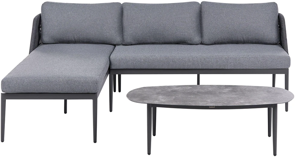Lauko baldų komplektas Beliani L formos sodo kampinė sofa su staliuku 3 asmenims LEFFE dešininė, pilka, metalinė