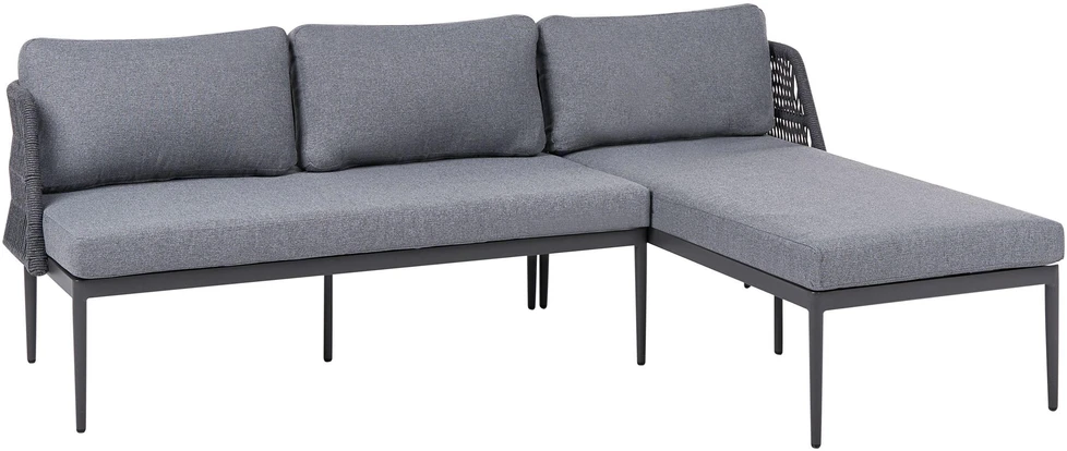 Lauko baldų komplektas Beliani L formos sodo kampinė sofa su staliuku LEFFE kairinis pilkas metalinis