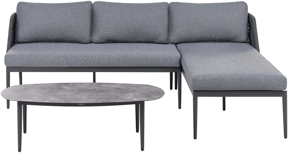 Lauko baldų komplektas Beliani L formos sodo kampinė sofa su staliuku LEFFE kairinis pilkas metalinis