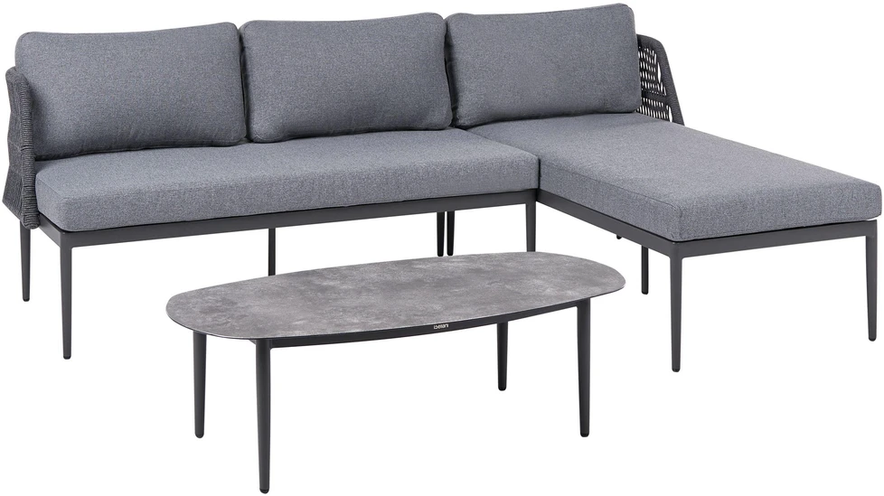 Lauko baldų komplektas Beliani L formos sodo kampinė sofa su staliuku LEFFE kairinis pilkas metalinis