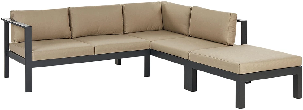 Lauko baldų komplektas Beliani Lauko kampinė sofa su stalu 5 asmenims MESSINA kairinis smėlio spalvos metalinis