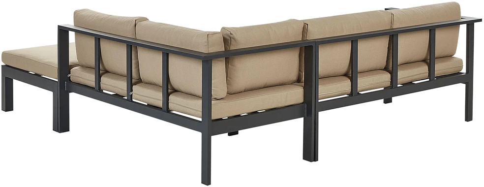 Lauko baldų komplektas Beliani Lauko kampinė sofa su stalu 5 asmenims MESSINA kairinis smėlio spalvos metalinis