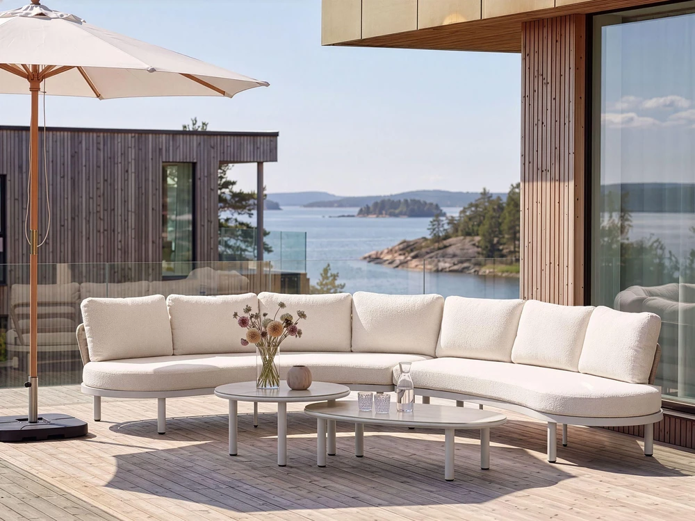 Lauko baldų komplektas Beliani Lauko sofa 6 žmonėms ORIOLO su staliukais, metalinė, šviesiai smėlinė