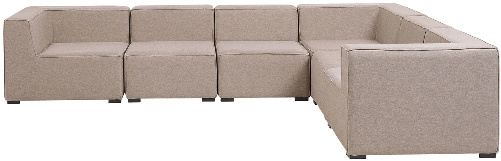 Lauko baldų komplektas Beliani Modulinis sodo kampas su pufų komplektu 7 asmenims AREZZO, kairinis, smėlio spalvos