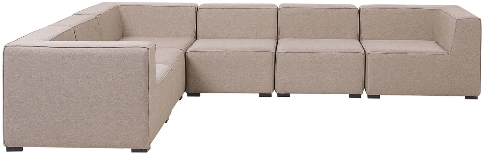 Lauko baldų komplektas Beliani Modulinis sodo kampas AREZZO su pufu, 7 vietų, dešininis, smėlio spalvos