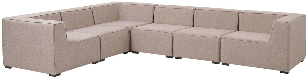 Lauko baldų komplektas Beliani Modulinis sodo kampas AREZZO su pufu, 7 vietų, dešininis, smėlio spalvos