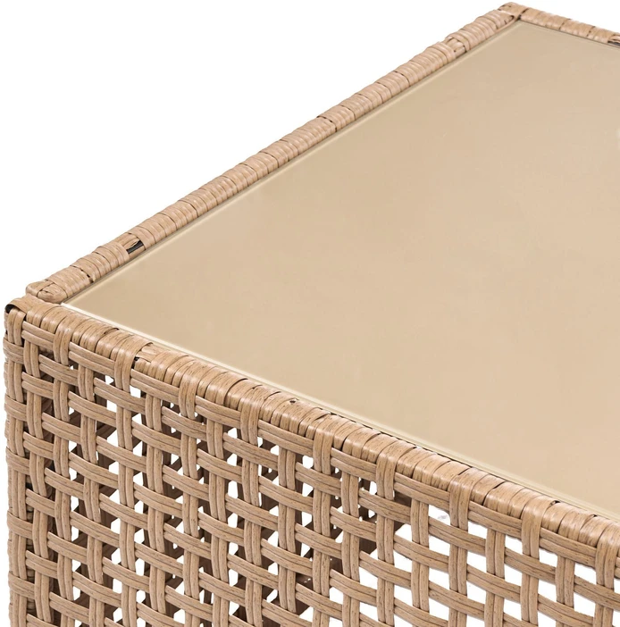 Lauko baldų komplektas Beliani Odinio sodo baldų komplektas OMEGANA, 4 vietų, smėlio spalvos technoratanas, modulinis