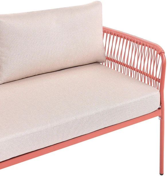 Lauko baldų komplektas Beliani „ONZO“ dešininė sodo kampinė sofa 3 asmenims su staliukais, metalinė, raudona