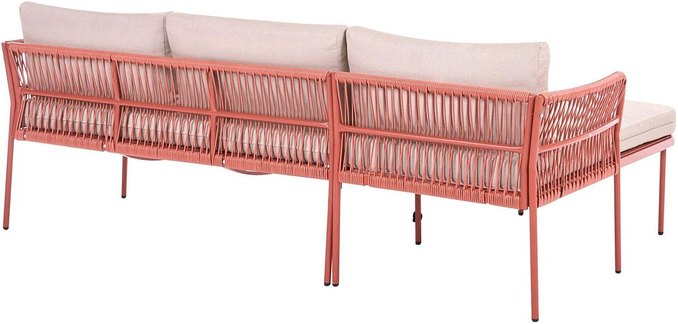 Lauko baldų komplektas Beliani „ONZO“ dešininė sodo kampinė sofa 3 asmenims su staliukais, metalinė, raudona