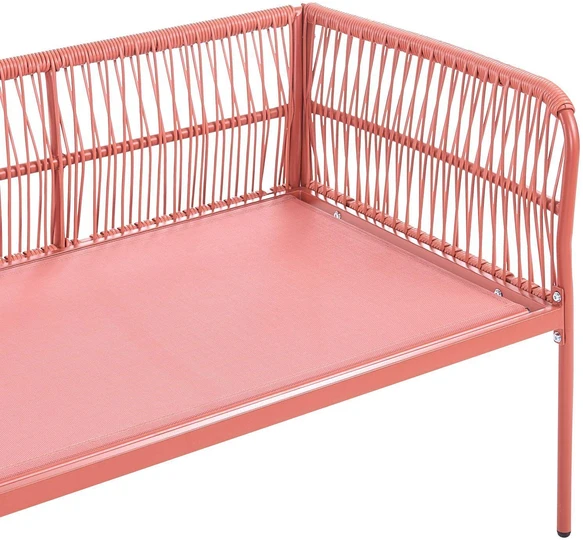 Lauko baldų komplektas Beliani „ONZO“ dešininė sodo kampinė sofa 3 asmenims su staliukais, metalinė, raudona