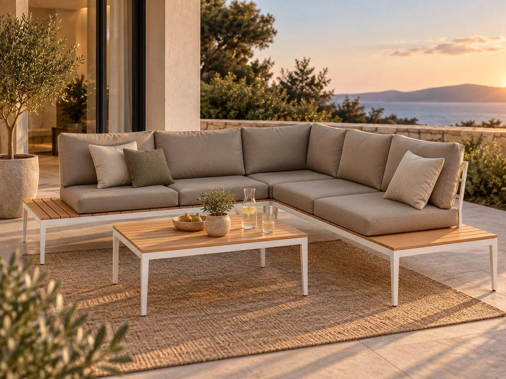 Lauko baldų komplektas Beliani POSITANO sodo kampinis komplektas su staliuku, 5 vietų, pilkas