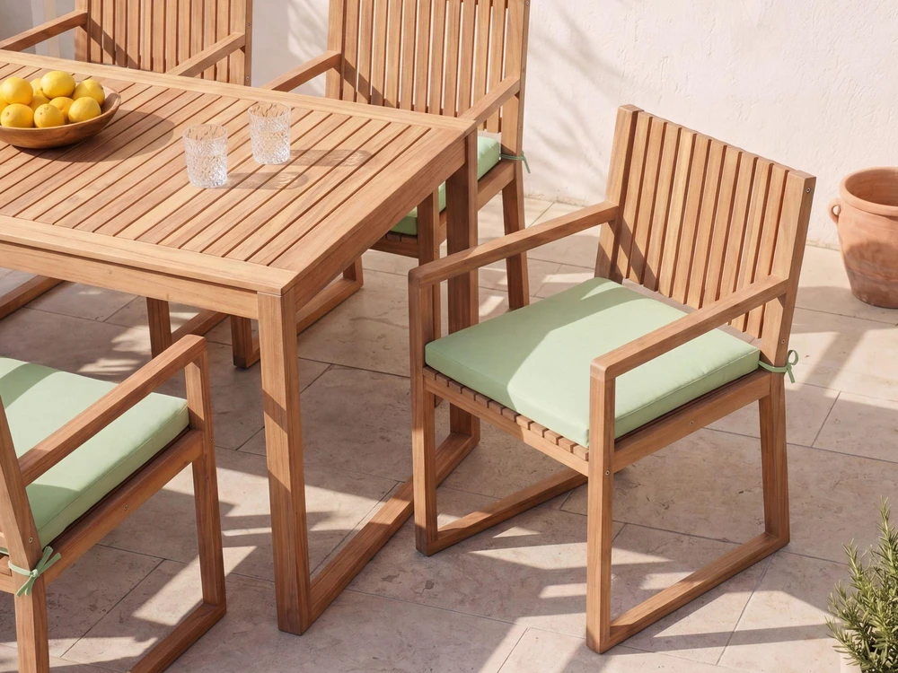 Lauko baldų komplektas Beliani Sodo baldų komplektas 8 asmenims SASSARI PREMIUM šviesiai žalias, sertifikuota akacijos mediena su pagalvėlėmis
