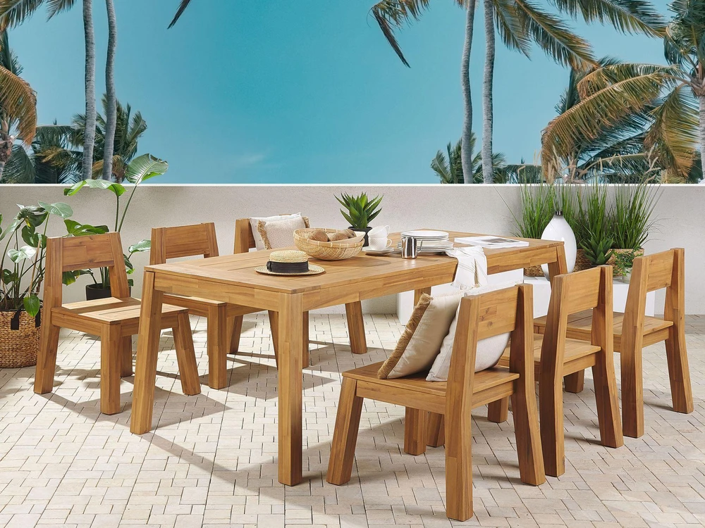 Lauko baldų komplektas Beliani Sodo baldų komplektas 6 asmenims LIVORNO rudas akacijos medienos