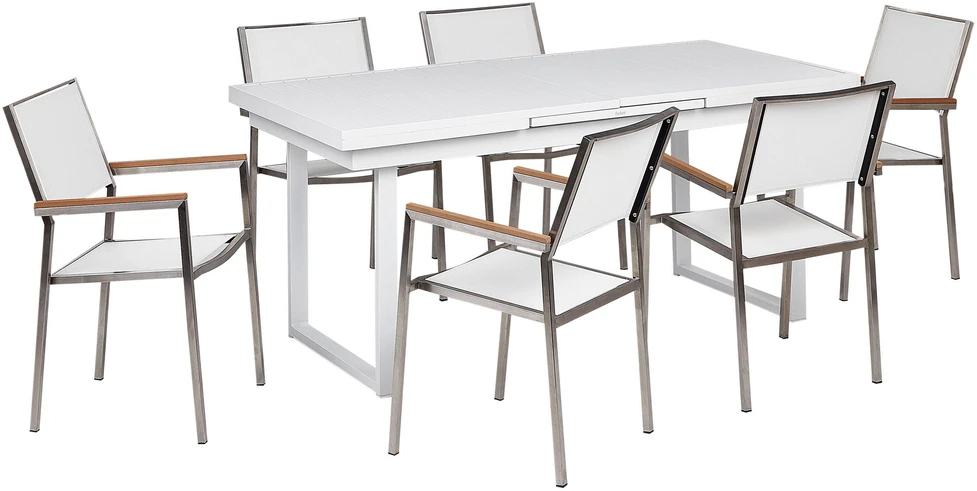 Lauko baldų komplektas Beliani Sodo baldų komplektas 6 asmenims VALCANETTO/GROSSETO baltas metalinis