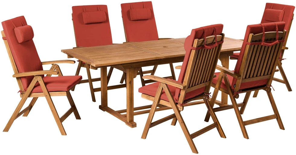 Lauko baldų komplektas Beliani Sodo baldų komplektas 6 asmenims JAVA PREMIUM Raudonas Akacijos mediena