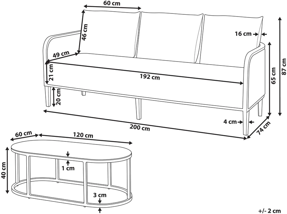 Sofa Beliani Sodo baldų komplektas su stalu 3 asmenims MONTEFALCO Metal Baltas