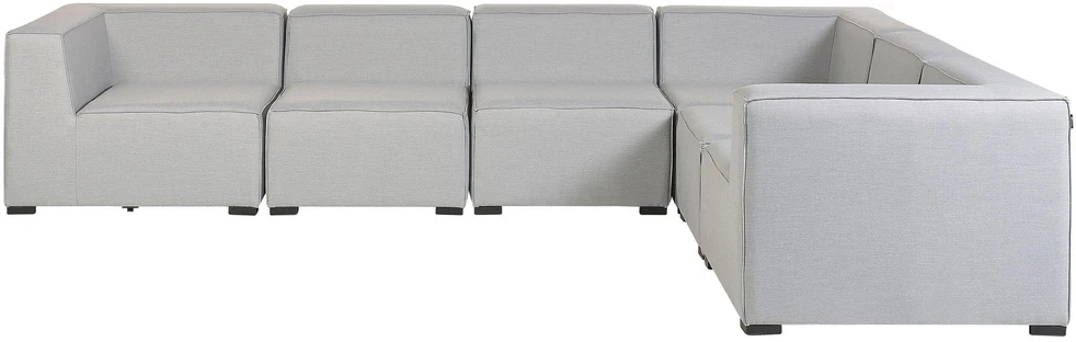 Lauko baldų komplektas Beliani Sodo kampinė sofa su pufu 7 asmenims AREZZO kairinė šviesiai pilka modulinė