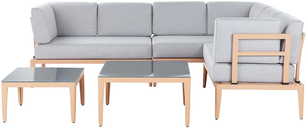 Lauko baldų komplektas Beliani Sodo kampinė sofa su staliuku 6 asmenims RIMA III kairinė, pilka, metalinė, modulinė
